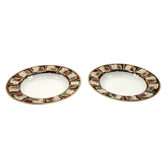 Pier 1 Imports Yuletide Greeting 2-Dinner Plates 10.5" 2-Soup Bowls 9.25" - Picture 7 of 10